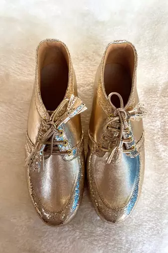 Gold solid leather wedges shoes