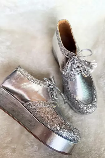 Silver solid leather wedges shoes