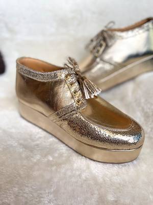 Gold solid leather wedges shoes 2