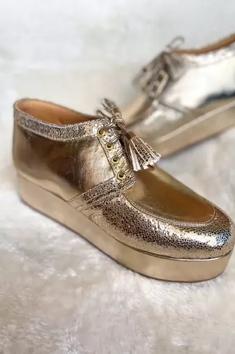 Gold solid leather wedges shoes