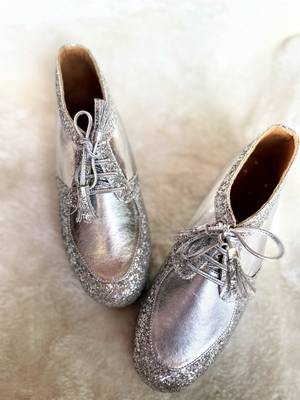 Silver solid leather wedges shoes 4