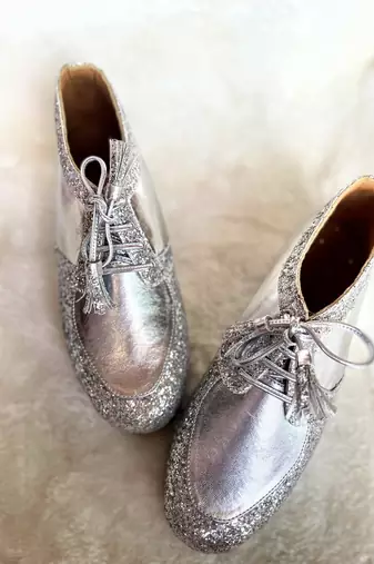 Silver solid leather wedges shoes
