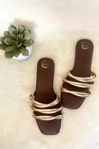 Brown solid leather flats