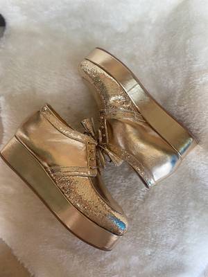 Gold solid leather wedges shoes 3
