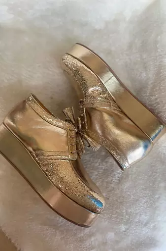 Gold solid leather wedges shoes