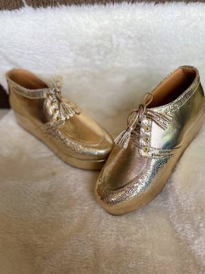Gold solid leather wedges shoes 4