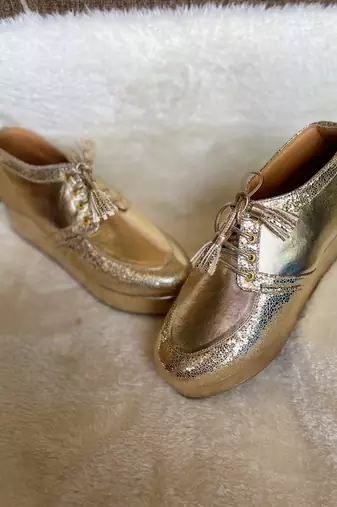 Gold solid leather wedges shoes