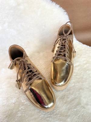 Gold solid leather wedges shoes 1
