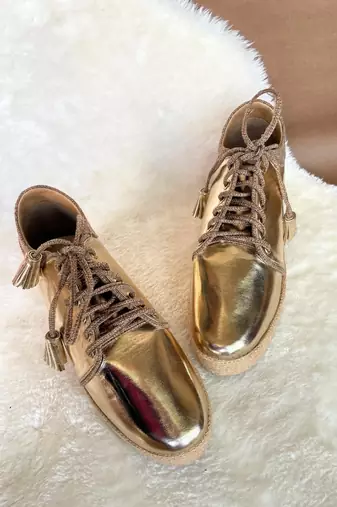 Gold solid leather wedges shoes