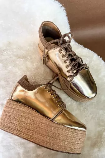 Gold solid leather wedges shoes