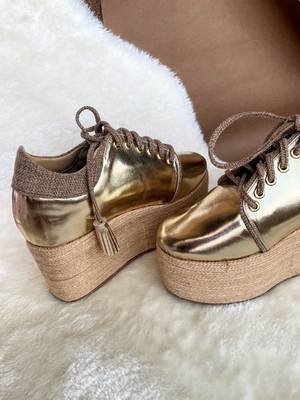 Gold solid leather wedges shoes 3