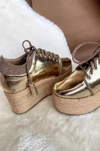 Gold solid leather wedges shoes