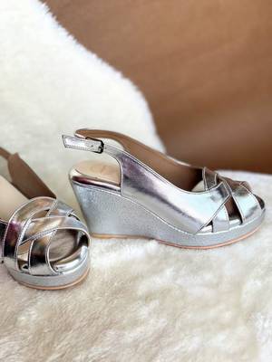 Silver solid leather sling back heels 3