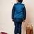 Boys royal blue cotton silk geometric zari embroidered kurta pyjama set with shrug