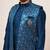 Boys royal blue cotton silk geometric zari embroidered kurta pyjama set with shrug
