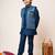 Boys royal blue cotton silk geometric zari embroidered kurta pyjama set with shrug