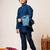 Boys royal blue cotton silk geometric zari embroidered kurta pyjama set with shrug