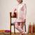 Boys light pink cotton silk geometric zari embroidered kurta pyjama set with shrug