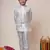 Boys off white cotton silk geometric zari embroidered kurta pyjama set with shrug