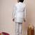 Boys off white cotton silk geometric zari embroidered kurta pyjama set with shrug