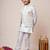 Boys off white cotton silk geometric zari embroidered kurta pyjama set with shrug