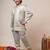 Boys beige satin geometric sequined embroidered sherwani & trouser set with shrug