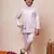 Boys light pink satin geometric sequined embroidered sherwani & trouser set with shrug