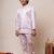 Boys light pink satin geometric sequined embroidered sherwani & trouser set with shrug