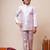 Boys light pink satin geometric sequined embroidered sherwani & trouser set with shrug