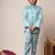 Boys aqua blue satin geometric sequined embroidered sherwani & trouser set with shrug