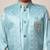 Boys aqua blue satin geometric sequined embroidered sherwani & trouser set with shrug