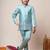 Boys aqua blue satin geometric sequined embroidered sherwani & trouser set with shrug