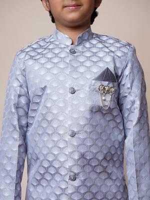 Boys grey jacquard scallop motifs sherwani set 3