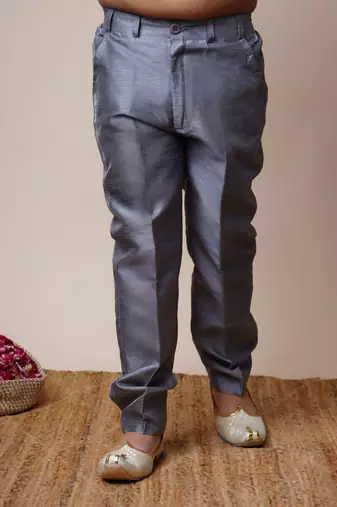 Boys grey jacquard scallop motifs sherwani set