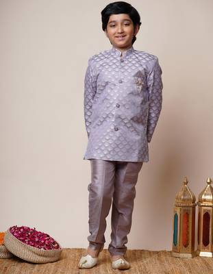 Boys lilac jacquard scallop motifs sherwani set 1