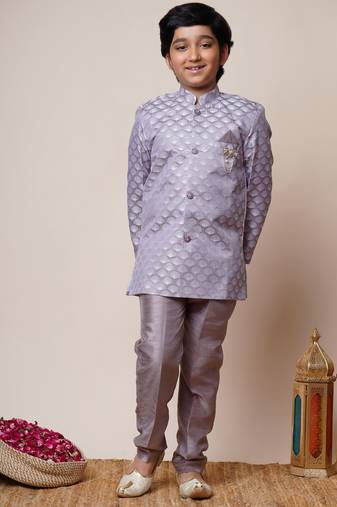 Boys lilac jacquard scallop motifs sherwani set