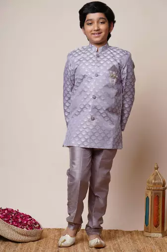 Boys lilac jacquard scallop motifs sherwani set