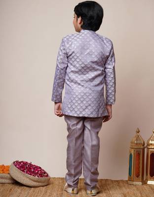 Boys lilac jacquard scallop motifs sherwani set 2