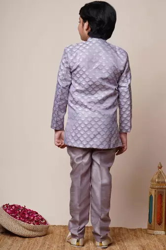 Boys lilac jacquard scallop motifs sherwani set
