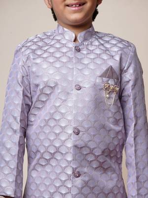 Boys lilac jacquard scallop motifs sherwani set 3