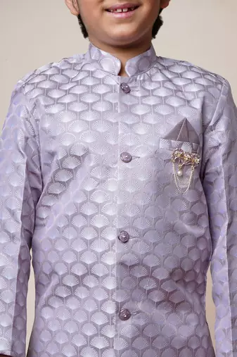 Boys lilac jacquard scallop motifs sherwani set