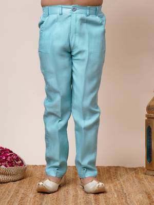 Boys sky blue jacquard scallop motifs sherwani set 5