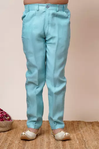 Boys sky blue jacquard scallop motifs sherwani set