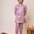 Boys onion pink cotton silk sequins embellished kurta pyjama set with shrug & necklace