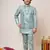 Boys sky blue cotton silk sequins embellished kurta pyjama set with shrug & necklace