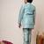 Boys sky blue cotton silk sequins embellished kurta pyjama set with shrug & necklace