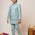 Boys sky blue cotton silk sequins embellished kurta pyjama set with shrug & necklace
