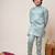 Boys sky blue cotton silk sequins embellished kurta pyjama set with shrug & necklace