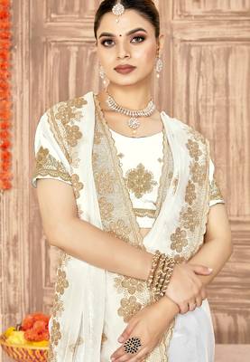 White sequin siroski stone border work fendy two tone silk saree sari 2