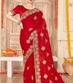 Red sequin siroski stone border work fendy two tone silk saree sari